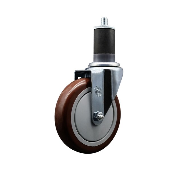 5'' SS Maroon Poly Wheel Swivel 1-5/8'' Expanding Stem Caster